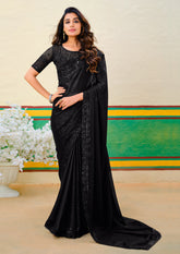 Black Georgette Zari Embroidery Saree-4276